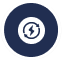 Circular icon showing a white energy symbol in a circular motion, representing efficiency.