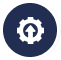 Circular icon with an upward arrow inside a gear, suggesting enhancement or upgrade.