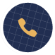Blue circular icon with a gold phone handset, set against a grid background.