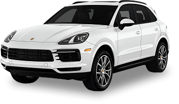 White Porsche Cayenne SUV with slightly tinted windows viewed from the front side.