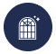Icon of an arched window with sparkles, representing decorative or specialty window films.