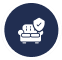 Icon of a couch with a shield symbol, representing interior comfort and protection, possibly indicating UV protection or privacy.