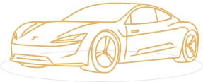 Gold line art of a low-profile sports car with sleek contours.