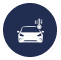 Blue circular icon with a white car and heat waves above it, symbolizing heat rejection.